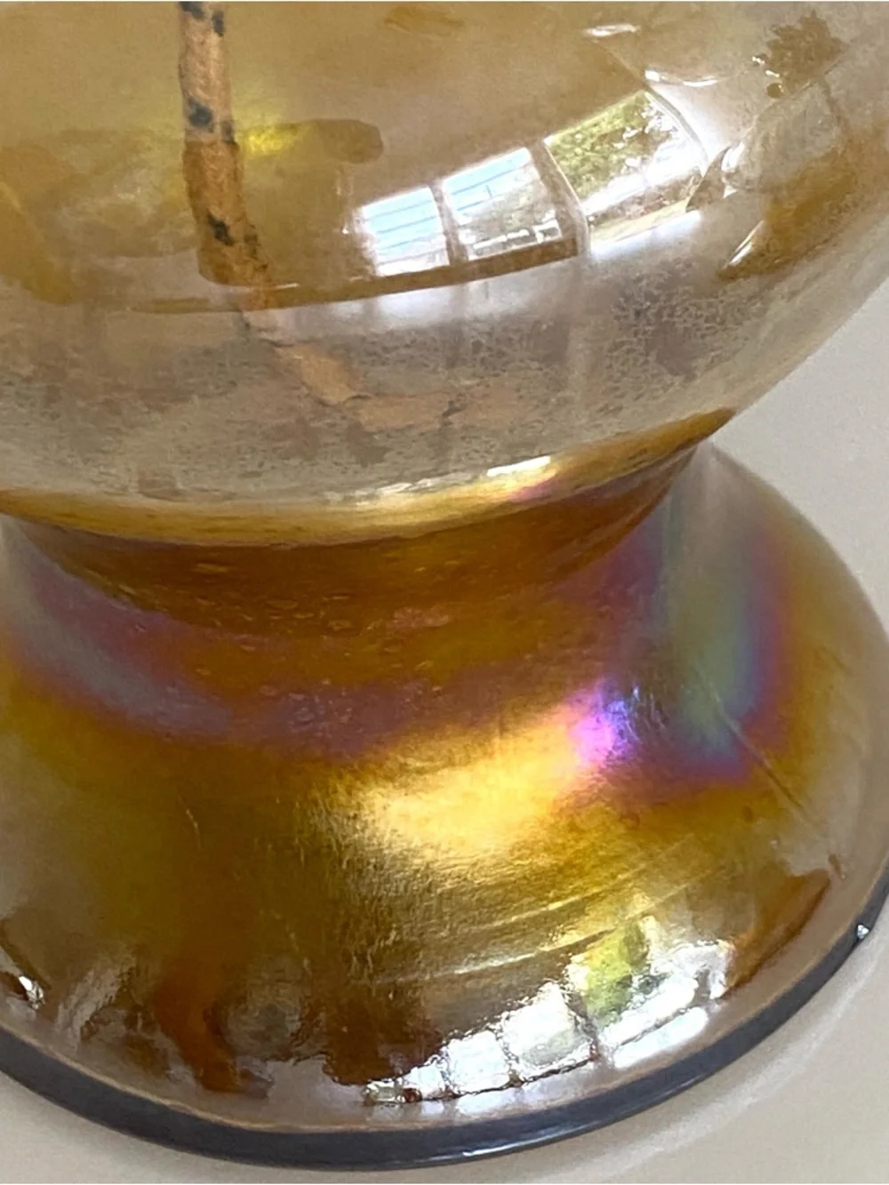 Pair of Vintage Iridescent Glass Oil Hurricane Lamps
